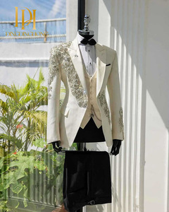 Costume <span class=keywords><strong>Homme</strong></span> Luxe 2 Pièces Argenté Brodé Cristal Élégant Simple Boutonnage <span class=keywords><strong>Mariage</strong></span> Business Fermeture Éclair - Product Image 2