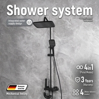 Ensemble de douche mural en laiton à 3 fonctions avec pommeau de douche pluie, douchette à main, pistolet de bidet et étagère – Système de douche pour salle de bain