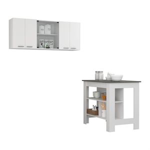 Ensemble de cuisine 2 pièces blanc : îlot de cuisine et armoire murale - Product Image 2