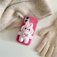 Étui de téléphone en TPU anti-chute en peluche de soie avec support pour iPhone 11 12 16 Pro Max, étui de téléphone portable avec personnage de dessin animé mignon