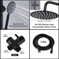 Ensemble de douche pluie noir/chrome pour baignoire avec douchette, système de douche à effet pluie pour salle de bain, accessoires de robinetterie, adaptateur, mitigeurs