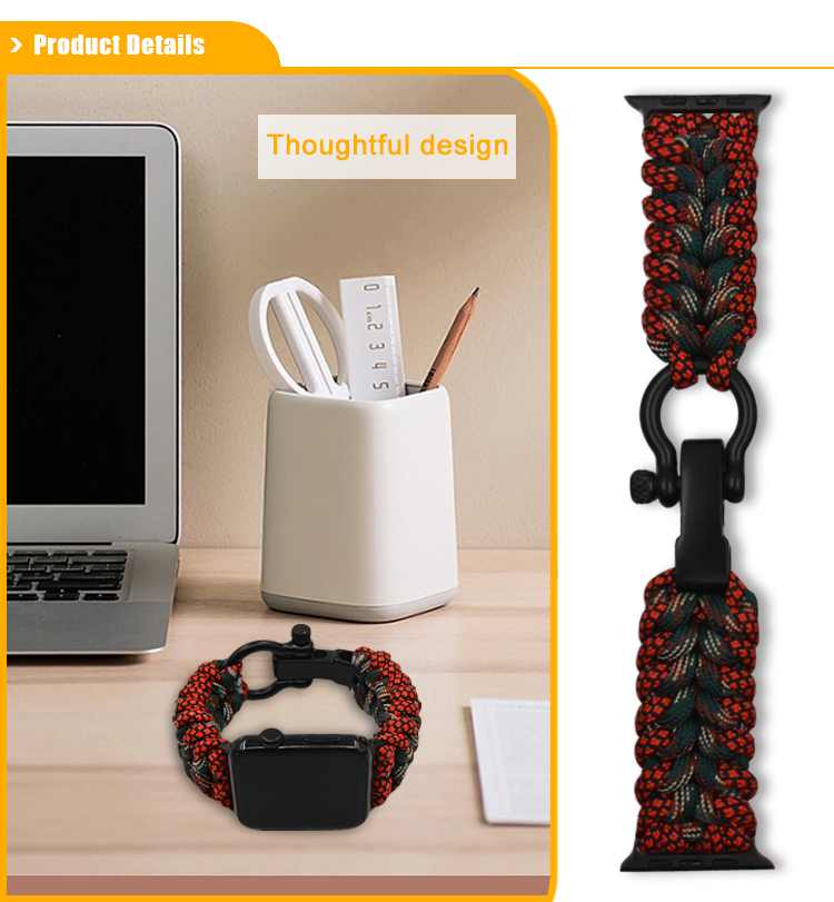 Baiyuheng Rugged Outdoor Survival Nylon Rope Paracord Wrist Watch Band Strap For iwatch