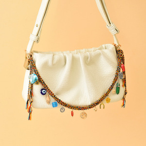 2026 Élégant Porte-clés à cordon perlé avec lettres, étoile perlée, pendentif œil turc, breloque esthétique et pompon, Cadeaux pour filles - Product Image 3