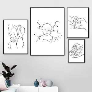Cuadro de arte minimalista moderno para sala de estar y decoración del hogar, lienzo con dibujo de líneas familiares, imágenes artísticas para pared