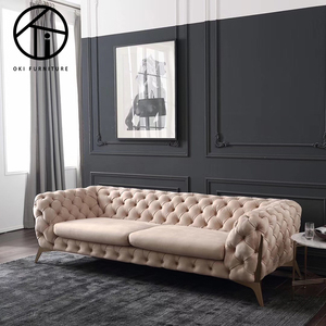 Sofa Mewah Besi Tahan Karat Italia, Perabot Ruang Tamu Sofa Kulit 6 3 Dudukan Bagian Artistik Modern - Product Image 2