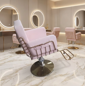 Chaise de coiffure hydraulique en PU beige avec structure en métal doré pour salon de beauté - Product Image 2