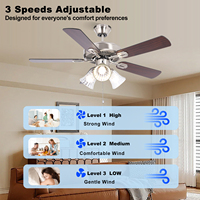 Ventilateur de plafond intérieur 42 pouces avec moteur en cuivre et lumière, lustre décoratif classique à moteur AC pour usage domestique, alimentation électrique