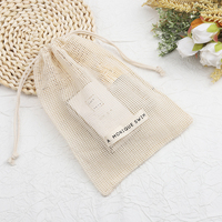 Pochette cadeau en maille respirante avec étiquette personnalisée, sac de rangement en coton écologique avec cordon de serrage pour emballage cosmétique