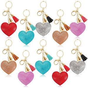 Portachiavi a Forma di Cuore, Ciondolo per Borsa, Carino Portachiavi con Nappa, Portachiavi 3D con Cuore in Strass - Product Image 1