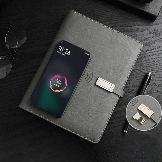 Wireless Charging Notebook with 16G USB Flash Drive Customize Colors and Logos 8000 MAh