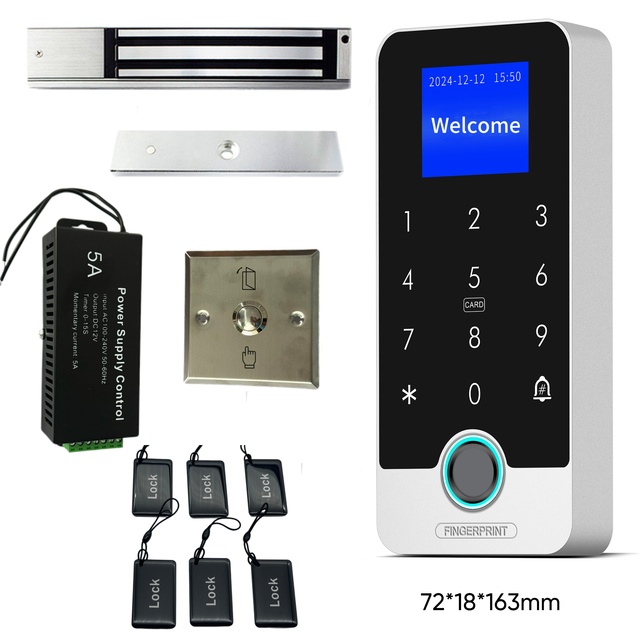 280KG Biometric Access Control System RFID Key Fobs Kit Magnetic Lock Exit Button Blu Tuya App Designed for Metal Security