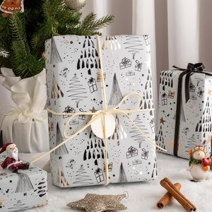 MAYPLUSS Christmas Gift <b>Wrapping</b> <b>Paper</b> 17 Inch X 33 Feet Minimalist Tree Snowy Star Metallic Foil Eco Friendly - Product Image 4