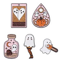 Mignon Citrouille Halloween Tarot Les Amoureux Tronçonneuse Bas Fantôme Broche Métal Émail Épinglette