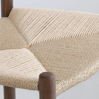 Tabouret de bar haut en bois de frêne massif, design corne tressée en corde, style nordique simple et vintage, pour salle à manger et bar à domicile