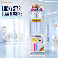 Machine de grue d'arcade commerciale à monnayeur, distributeur de prix à découper, vitrine transparente espagnole, base à roulettes