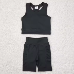 Conjuntos de Ropa para Bebés Niñas, Estilo Deportivo, 5 Colores Sólidos, Top y Pantalones Cortos, Moda Yoga - Product Image 5