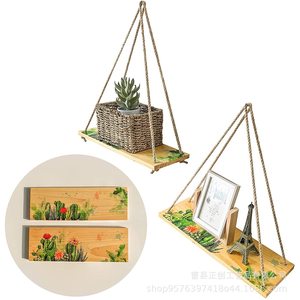 Estante de madera maciza para colgar en la pared, estante rectangular para colgar macetas, estante de almacenamiento para sala de estar, color madera natural - Product Image 1