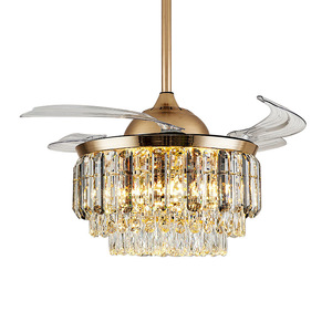 Ventilateur de plafond moderne OEM d'usine 42 pouces avec lampe, pales rétractables, LED cristal de luxe, 5 vitesses, télécommande à intensité variable, lumière chaude 3500K - Product Image 3