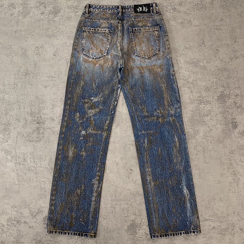 Men's Dirty Wash Jeans - Streetwear Fashion Trends