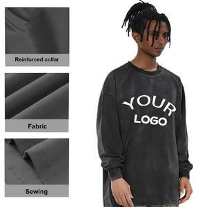 T-shirt surdimensionné personnalisé 100 % coton, vintage, délavé à l'acide, manches longues, streetwear, coupe décontractée, unisexe, motif uni, tricoté 230 g/m² - Product Image 3
