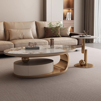 Table basse et meuble TV combinés de style italien, luxe léger, moderne, simple, en pierre, design ovale pour salon, fabriqué en Italie