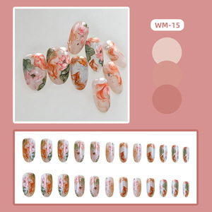 <span class=keywords><strong>Uñas</strong></span> Postizas con Diseño <span class=keywords><strong>de</strong></span> <span class=keywords><strong>Loto</strong></span> y Peces Koi Estilo Chino, <span class=keywords><strong>Uñas</strong></span> Acrílicas Pintadas a Mano, Reutilizables, Cobertura Completa, para Mujer - Product Image 2