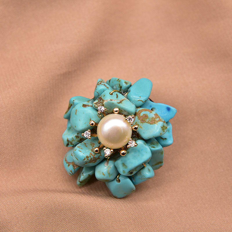 GO0332C-12 Broche fleur turquoise