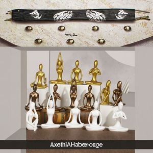 Escultura Decorativa de Resina con Diseño Innovador, Figura Abstracta Hueca de un Pensador Dorado, Tema de Ángel, Ideal para Oficina u Hogar - Product Image 2