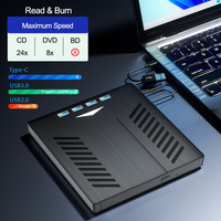 7-in1 Breathing Light External Optical Drive,CD DVD Burner,CD/DVD +/-RW Reader with SD TF Card Slots USB3.0 Type C