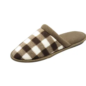 Anti Static Men Plaid Pattern Bedroom Slippers Made In China