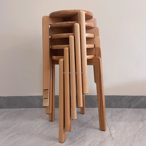 Moderne Eetkamer Woonkamer Restaurant En Coffeeshop Massief Houten Frame Stoelkrukken Te Koop Stapelbare Houten Krukken - Product Image 1