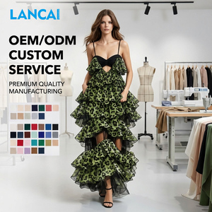 Vestido Maxi de Gasa con Estampado de Leopardo para Mujer, Marca LANCAI, sin Tirantes, con Volantes en Capas, Estilo Baile, para Fiesta, Verano, Sexy, a la Moda, OEM, ODM, Personalizado - Product Image 1