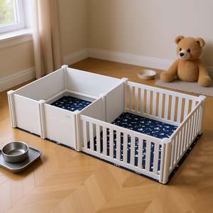 Caja de Parto para Perros de PVC de Doble Zona, 93.3 x 48.4 x 18.1 Pulgadas, con Rieles y Almohadilla Absorbente, para Uso en Interiores con Animales Pequeños - Product Image 2