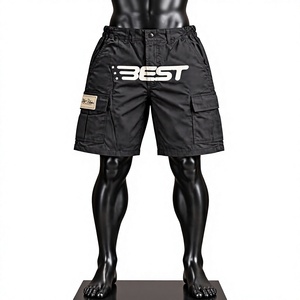 <b>Black</b> <b>Mens</b> Cargo <b>Shorts</b> Elastic Waist Pockets Sporty Summer Casual Wear - Product Image 1