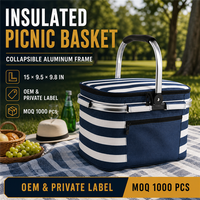 Panier de pique-nique isotherme pliable personnalisé OEM avec cadre en aluminium et doublure en aluminium pour le camping et les voyages en voiture, sac isotherme extérieur