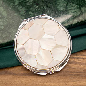 Luxury Natural Mother of Pearl Round <b>Compact</b> <b>Mirror</b> Gold Silver Plated Metal Folding Dual Sided HD Glass Pocket Makeup <b>Mirror</b> - Product Image 2