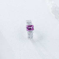 S925 Silber Smaragdschliff Rhodium-Plattierter Klassischer Romantischer Labor-Gezüchteter Paraiba Rosa Saphir Damen Edelstein Ehering