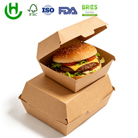 Boîte d'emballage pour hamburgers en kraft avec logo personnalisé, boîte en papier de qualité alimentaire supérieure pour les restaurants de hamburgers et les marques de restauration
