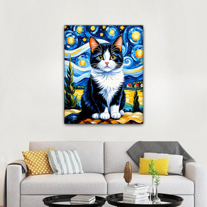Venta caliente gato pintura por números <span class=keywords><strong>el</strong></span> gato <span class=keywords><strong>bajo</strong></span> <span class=keywords><strong>el</strong></span> <span class=keywords><strong>cielo</strong></span> estrellado pintura por números acrílico calidad Superior - Product Image 3