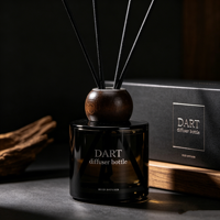 Bouteille diffuseur de parfum en verre rond 50ml 100ml, flacon cylindrique transparent à large ouverture avec bouchon boule en bois