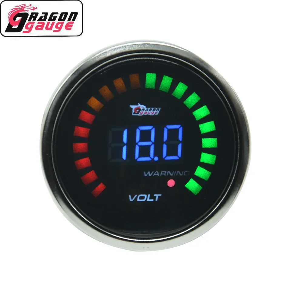 Dragon Gauge Fabriek Prijs 2 Inch 52Mm Analoge Zwart Voltage Meter Digitale Blauwe Led Volt Gauge 8-18V Voor Racing Auto (6237)