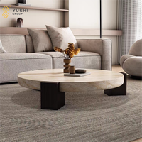 Table basse minimaliste moderne en travertin YUSHI avec table d'appoint en marbre naturel pour salle à manger de luxe léger