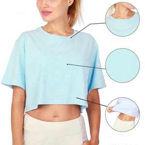 เสื้อยืดผ้าฝ้ายสีขาว & ผ้าสแปนเด็กซ์สำหรับเล่นกีฬาเสื้อครอปทรงหลวมสำหรับผู้หญิงเสื้อเด็กสีชมพู - Product Image 5