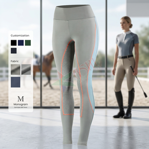 Ashi Sports Wear Women's High Rise Slim Fit Full-Seated <b>Equestrian</b> <b>Leggings</b> Solid Color Mesh Panels Orange Trim Polyester - Product Image 3