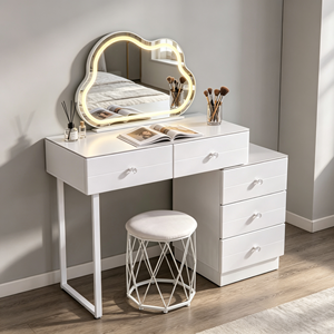 Modern Makeup <b>Vanity</b> With Lighted Cloud <b>Mirror</b> Storage Drawers Bedroom <b>Dressing</b> <b>Table</b> With Stool - Product Image 2