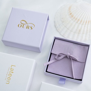 Custom Logo Velvet Microfiber Jewelry Pouch with Sliding Drawer Paper <b>Gift</b> <b>Box</b> Packaging Set for Ring Necklace <b>Earrings</b> - Product Image 2