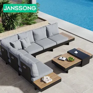 Modern Aluminum Metal Frame Durable Hotel Outside Patio Furniture Aluminum Garden Outdoor Sofa Set With Waterproof Cushion