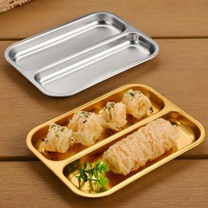 Rectangle 2/3 Compartments <b>Dinner</b> Plate Stainless Steel Barbecue Divided Plate Western Food <b>Tray</b> French Fries Plate - Product Image 2