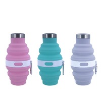 Bouteille d'eau pliable télescopique en silicone écologique pour sports de plein air avec logo, à boire directement et mousqueton