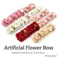 Décoration d'arche de mariage, chemin de table floral en soie, aménagement de scène d'hôtel pour banquet, rangée de fleurs artificielles de roses mélangées